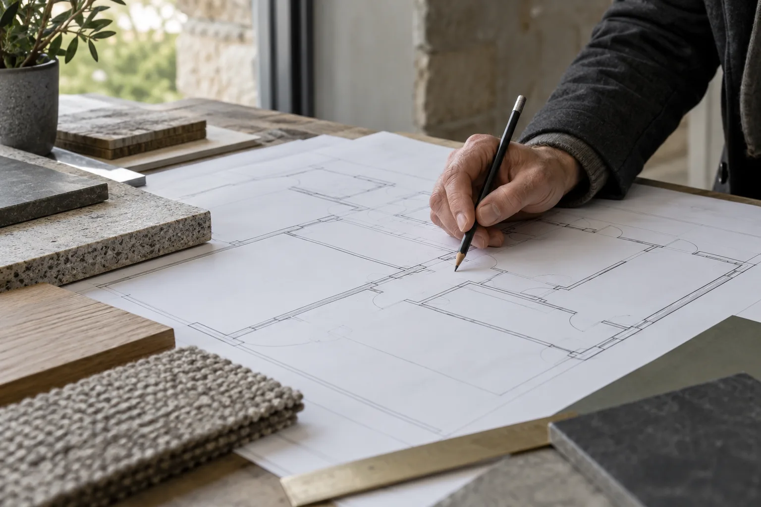 Illustrative building plans and material study